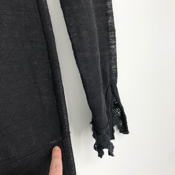 FREE‎ PEOPLE Black Slub Linen Blend Midi Cardigan Crochet - Picture 8 of 8